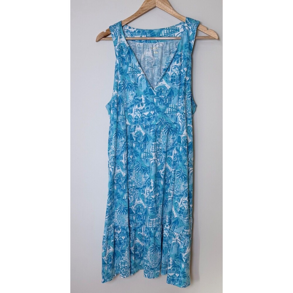 Lilly Pulitzer Lindy Dress XL Amalfi Blue Sunny State of Mind Cotton Swing